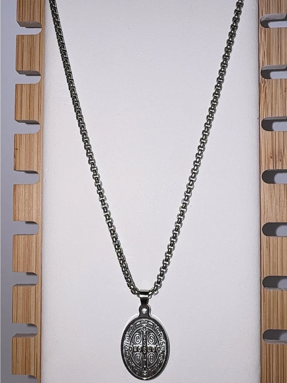 St Benedict Medal Pendant Necklace 316L Stainless Steel 24